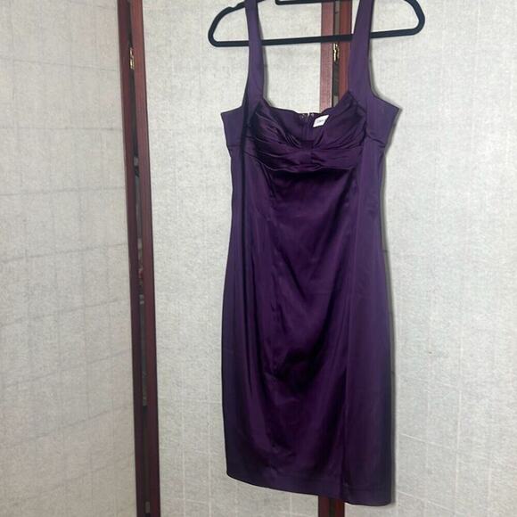 Calvin Klein Womens Purple Sleeveless Satin Ruched‎ Front Midi Dress Size 12 - Picture 1 of 6